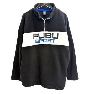 90s Y2K FUBU Sport Mens XXL Black Fleece Quarter Zip Pullover Colorblock Logo